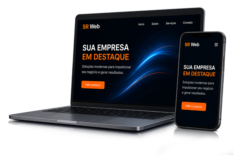 Site demonstrado em computador e celular