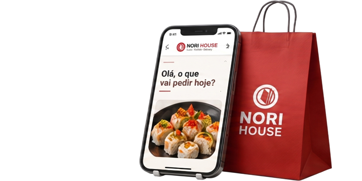 Sacola Nori House com celular do delivery