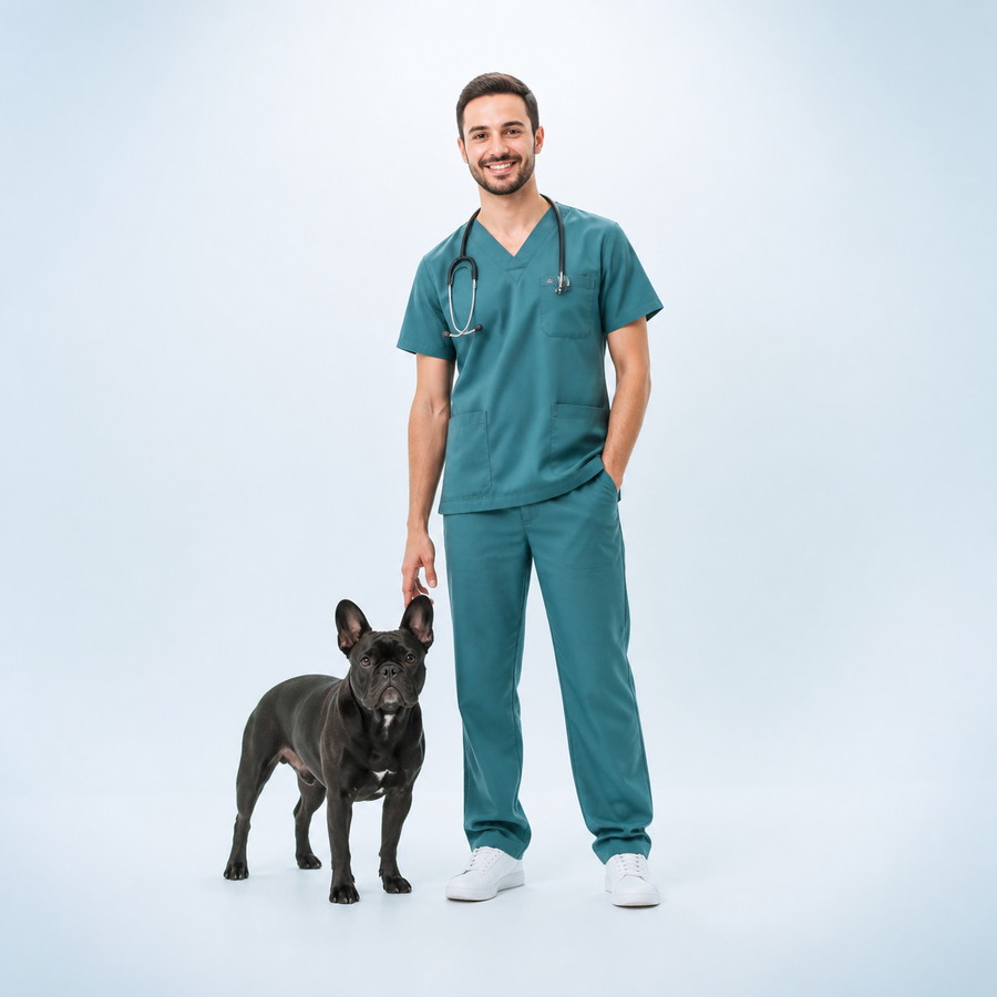 Dr. Felipe Costa com um bulldog francês