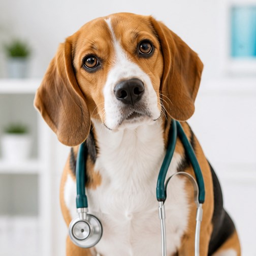 Cão com estetoscópio