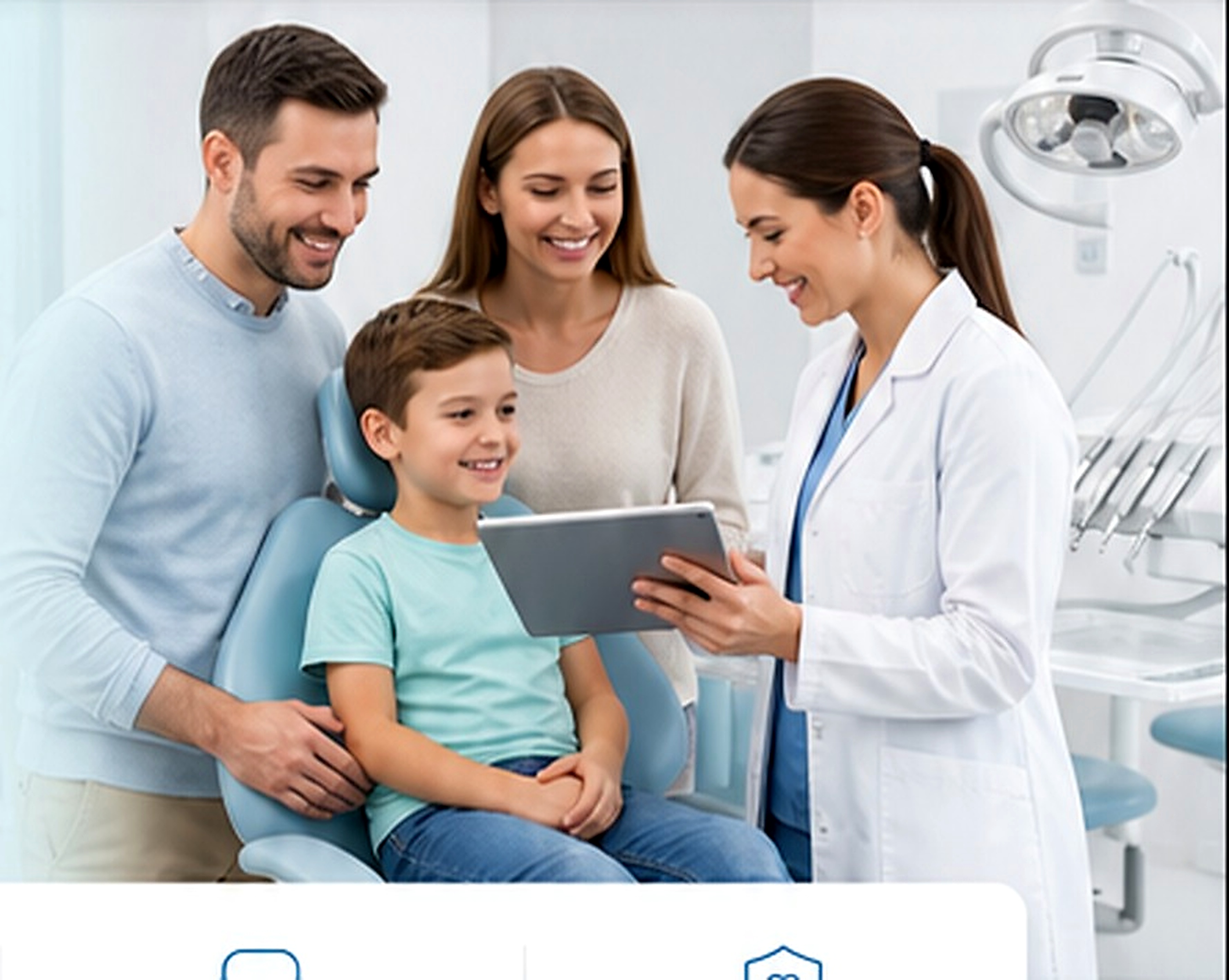 Fam&iacute;lia em consulta odontol&oacute;gica