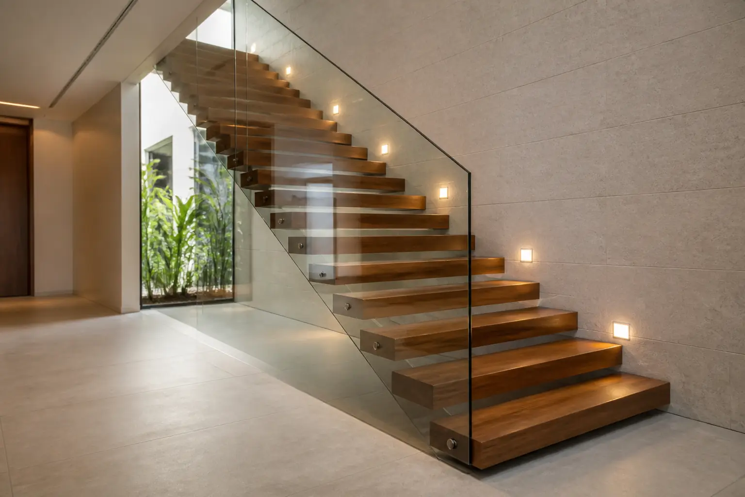 Escada e iluminação com acabamento preciso